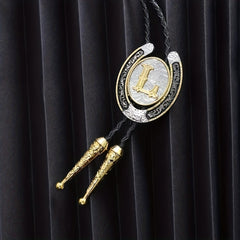 Golden L Letter Western Cowboy Bolo Tie