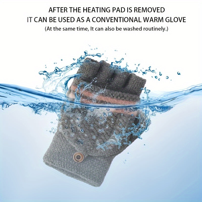 USB Heated Gloves Winter Mittens Knitting Fingerless Hand Warmer