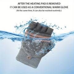 USB Heated Gloves Winter Mittens Knitting Fingerless Hand Warmer