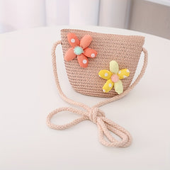 Girls Rabbit Flower Straw Bag Crossbody Bag Messenger Bag Coin Purse