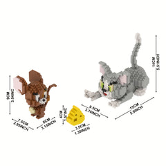 Cartoon Cat Mouse Building Block Model Educational Toy Puzzle Set