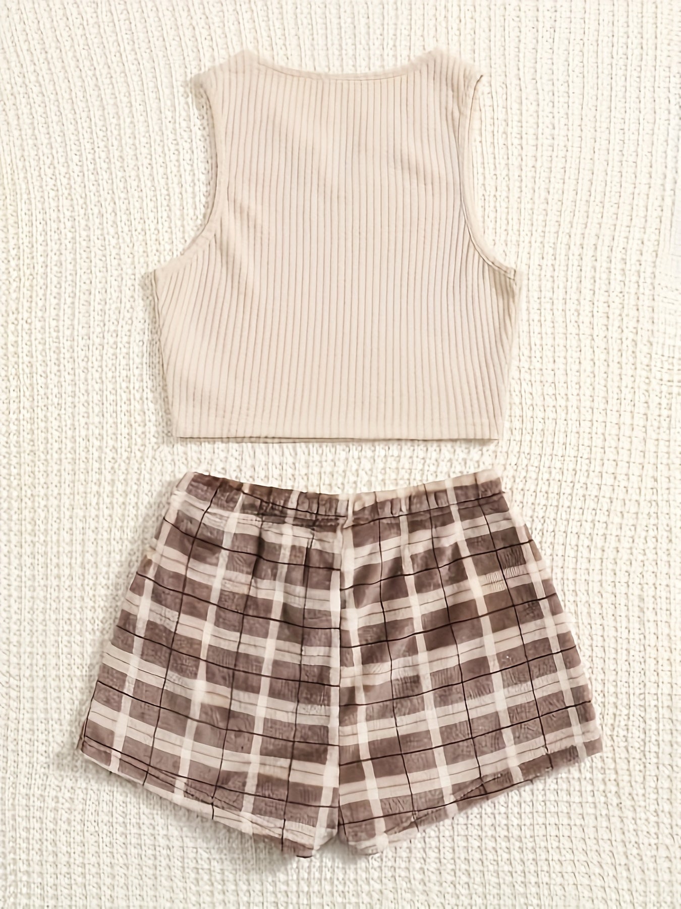 Preppy Pajamas Set Tank Top & Tie Front Shorts Home Wear 2pc Set
