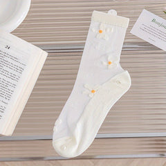 Flower Print Sheer Socks Breathable Thin Mid Tube Stockings