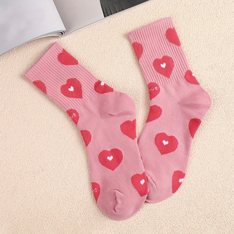 3 Pairs Heart & Strawberry Mid Tube Socks Women's Stockings