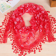 Floral Scarf Lace Hollow Out Solid Tassel Shawl Triangular Scarf