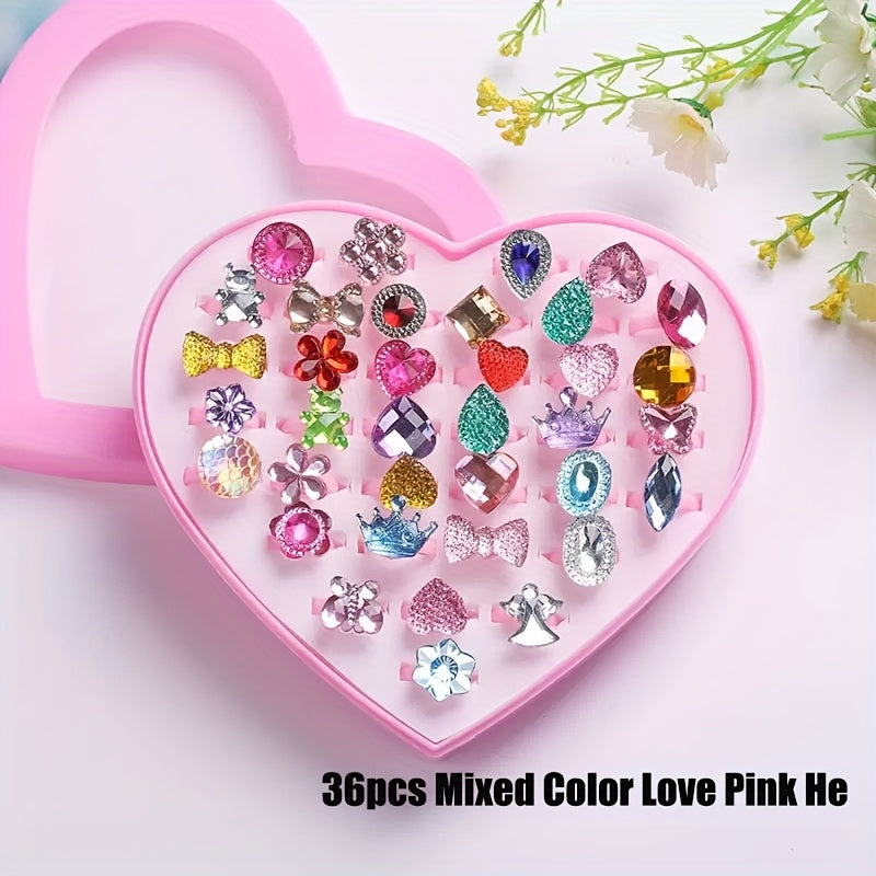 48pcs Colorful Princess Ring Set Dress Up Rings for Girls Birthday