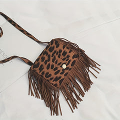 Leopard Print Tassel Crossbody Bag Mini Satchel