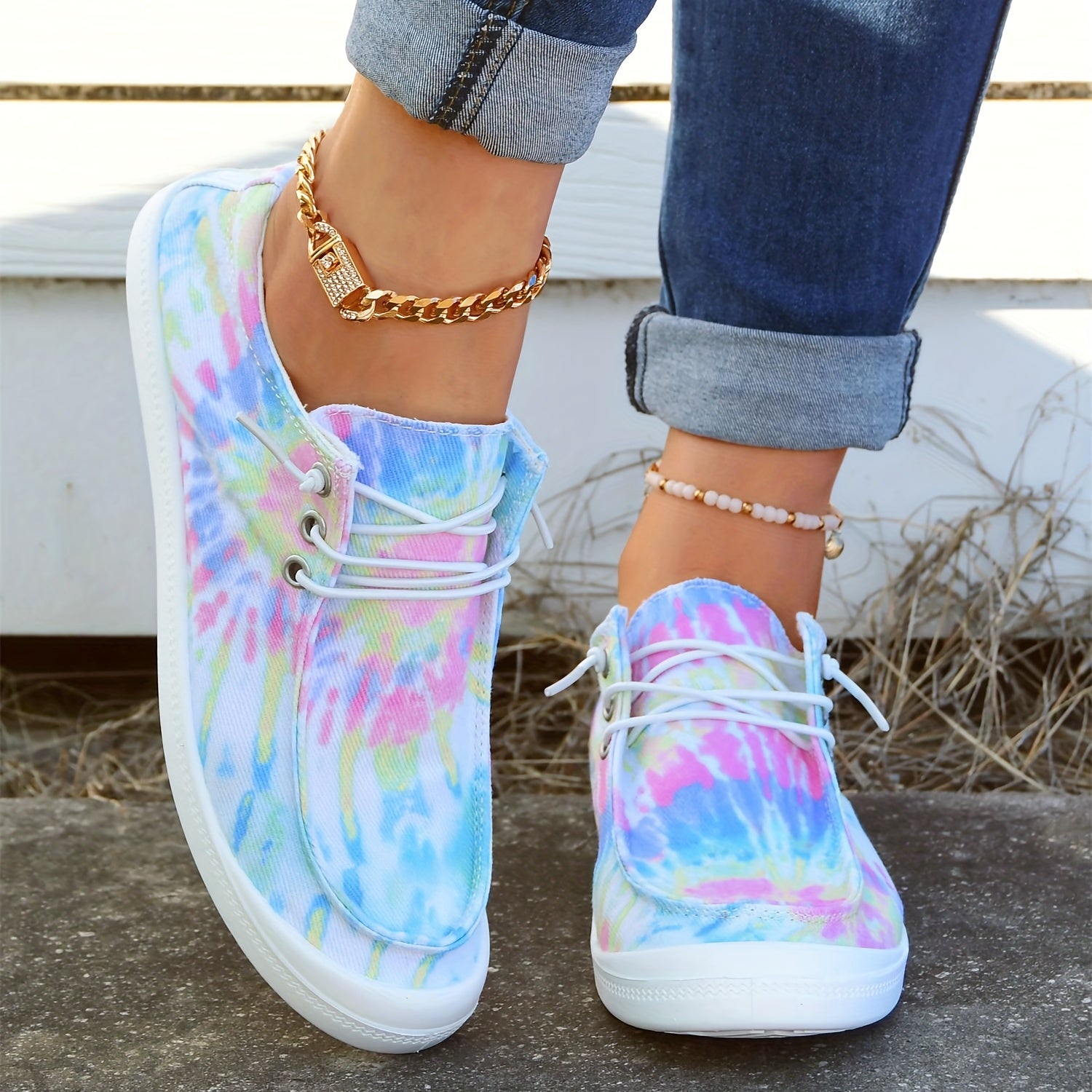 Women's Tie Dye Lace Up Canvas Shoes