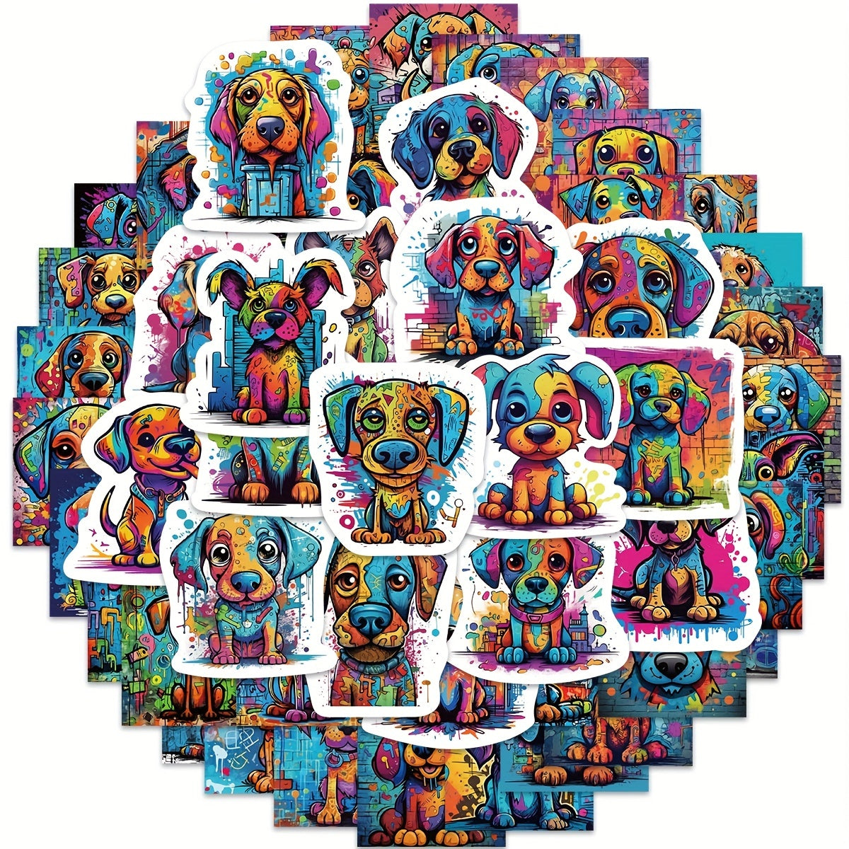 50pcs Colorful Doodle Puppy Cartoon Stickers for Laptop Bike Car Motorcycle