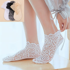 3 Pairs Contrast Lace Socks Short Women's Stockings