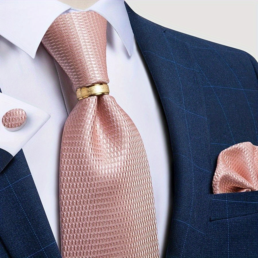 Men's Business Silk Tie Set W/ Ring Handkerchief Cufflinks