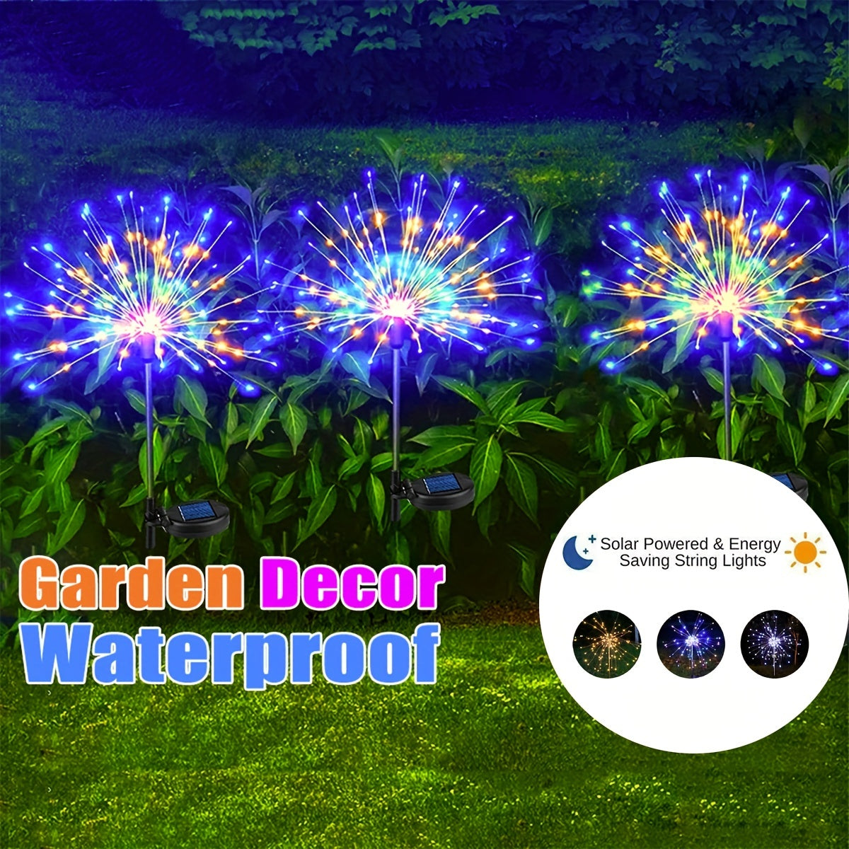 Solar Fireworks Lights 8 Modes Outdoor Waterproof 200 LEDs