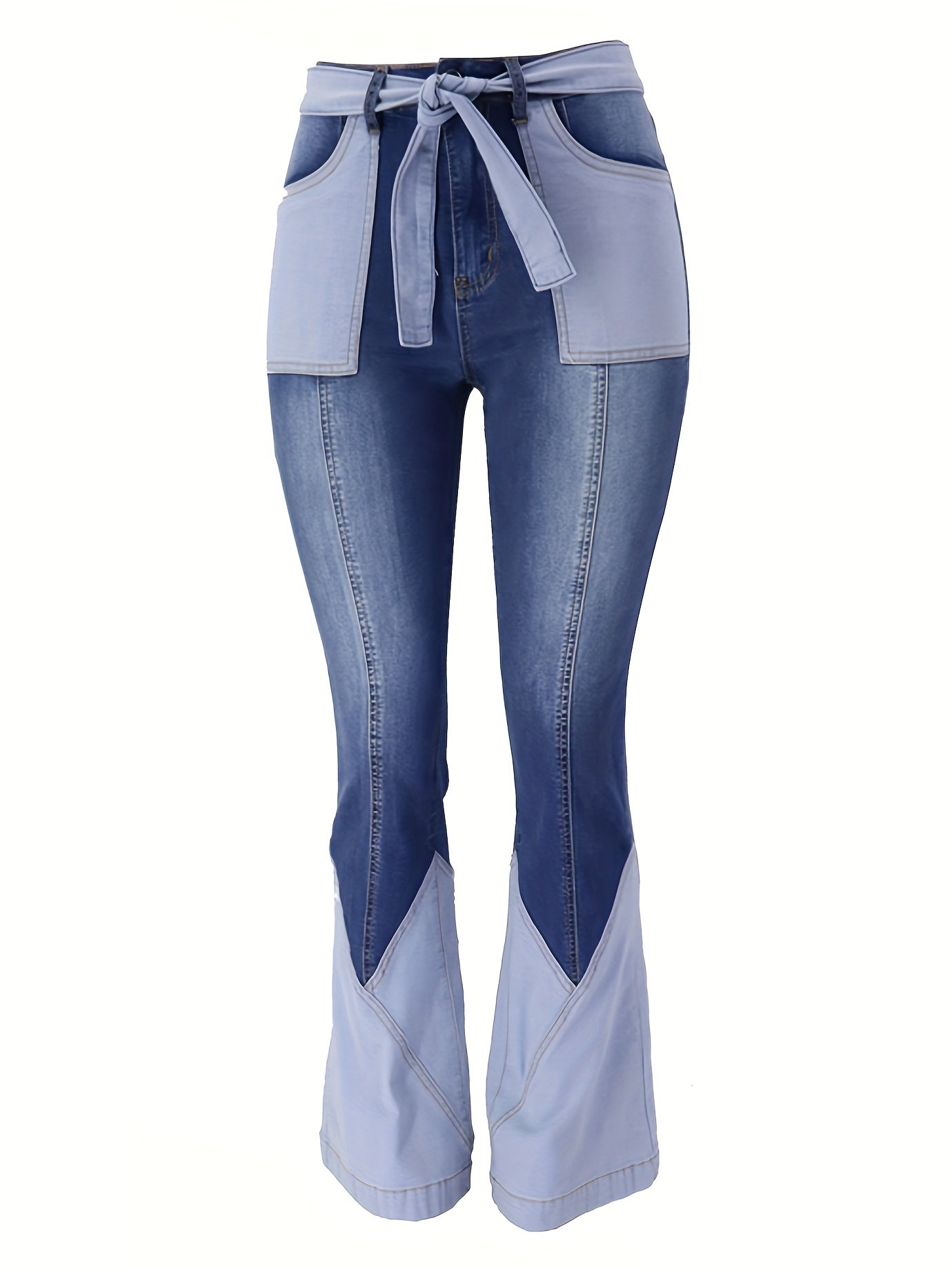 High Waist Flared Denim Jeans with Slash Pockets