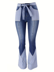 High Waist Flared Denim Jeans with Slash Pockets