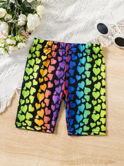 Toddler Girls Colorful Heart Graphic Elastic Waist Biker Shorts