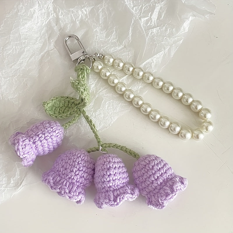 Flower Knitted Keychain Crocheted Wool Pendant