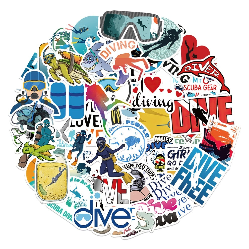 50pcs Diving Sign Waterproof Stickers for Phone Laptop Luggage Ipad Hand Bill