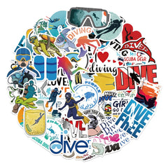 50pcs Diving Sign Waterproof Stickers for Phone Laptop Luggage Ipad Hand Bill