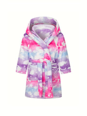 Girls Soft Flannel Hooded Bathrobe Kids Sleepwear Clothes