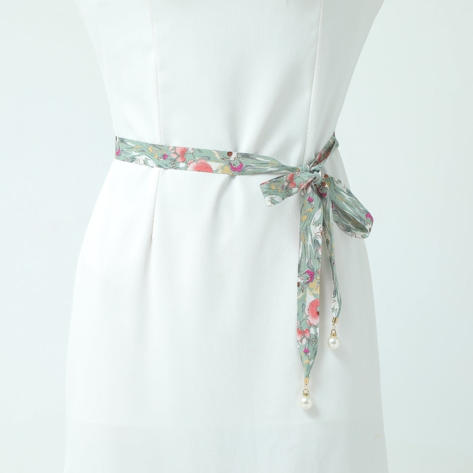Vintage Flower Print Women's Belt with Skirt Sweater