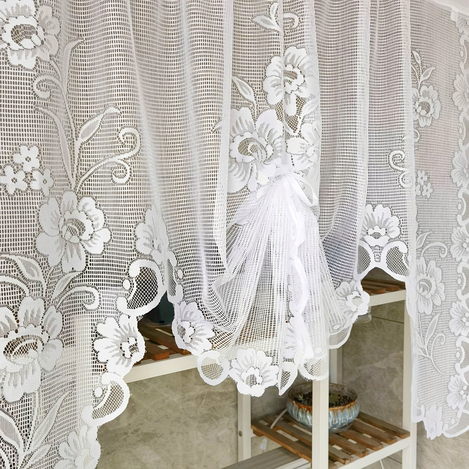 American Lace Curtain Floral Pattern Sheer Voile Curtain for Home Decor