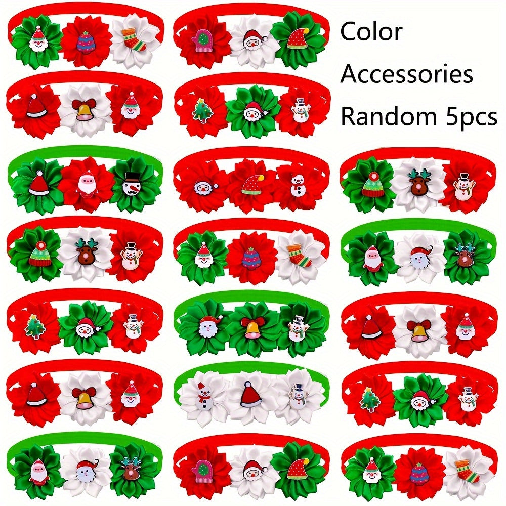 5pcs Christmas Dress Up Dog Bow Tie & Flower Collar Set