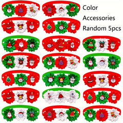 5pcs Christmas Dress Up Dog Bow Tie & Flower Collar Set