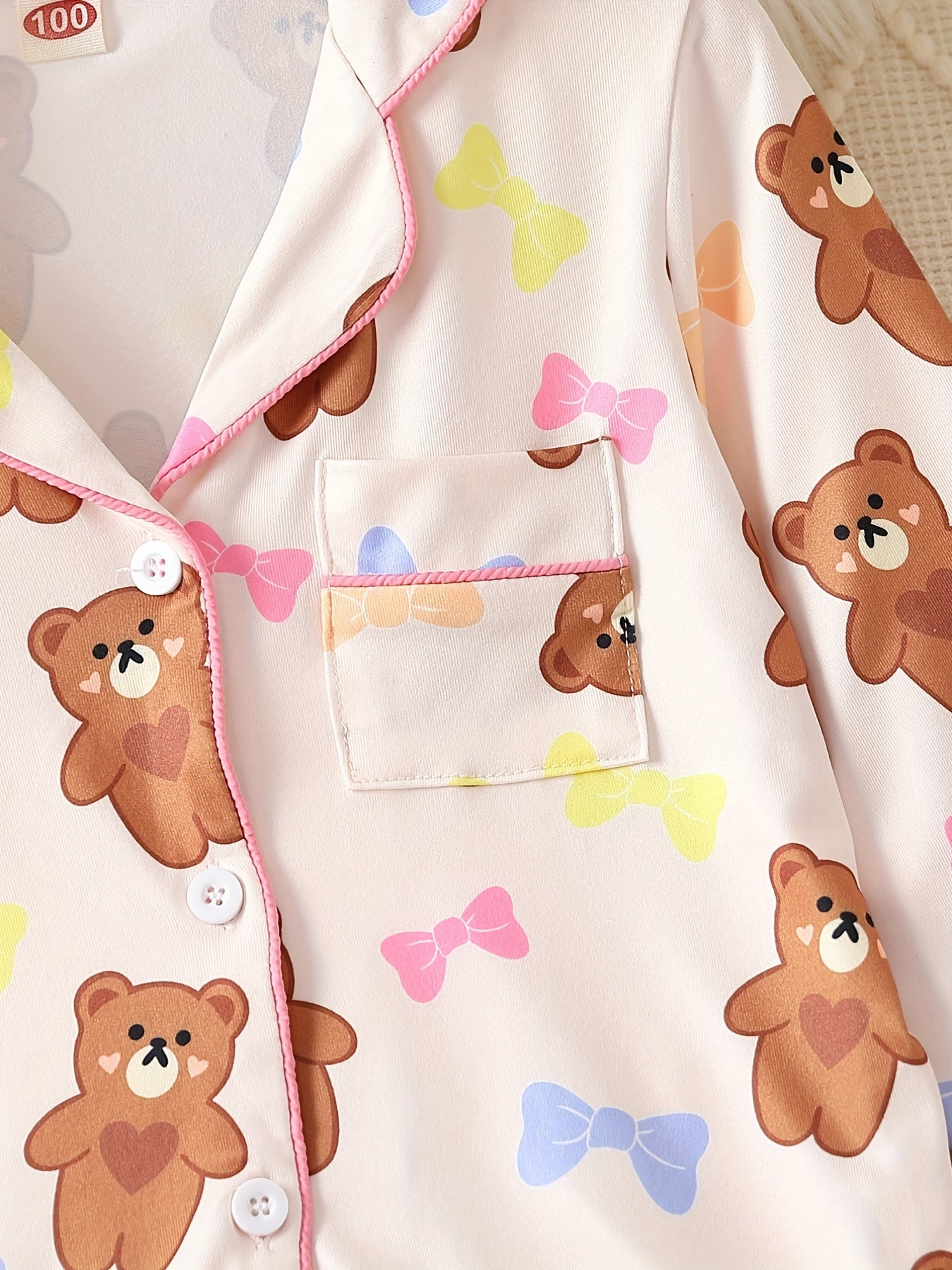 Kid's Bear Print Pajama Set Long Sleeve Top & Pants