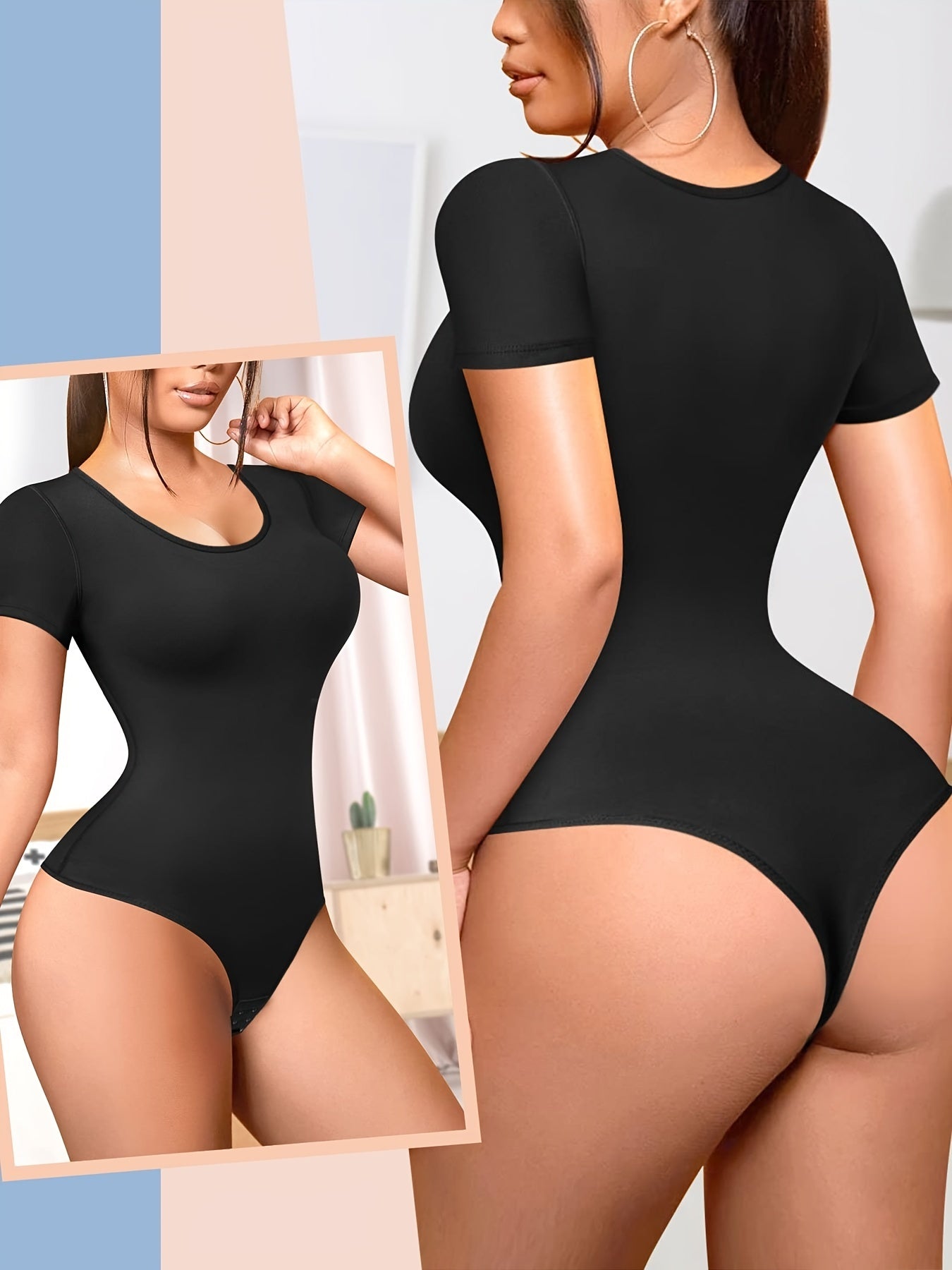 Short Sleeve Shaping Bodysuit Tummy Control Butt Lifting Crew Neck Body Shaper