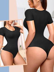 Short Sleeve Shaping Bodysuit Tummy Control Butt Lifting Crew Neck Body Shaper