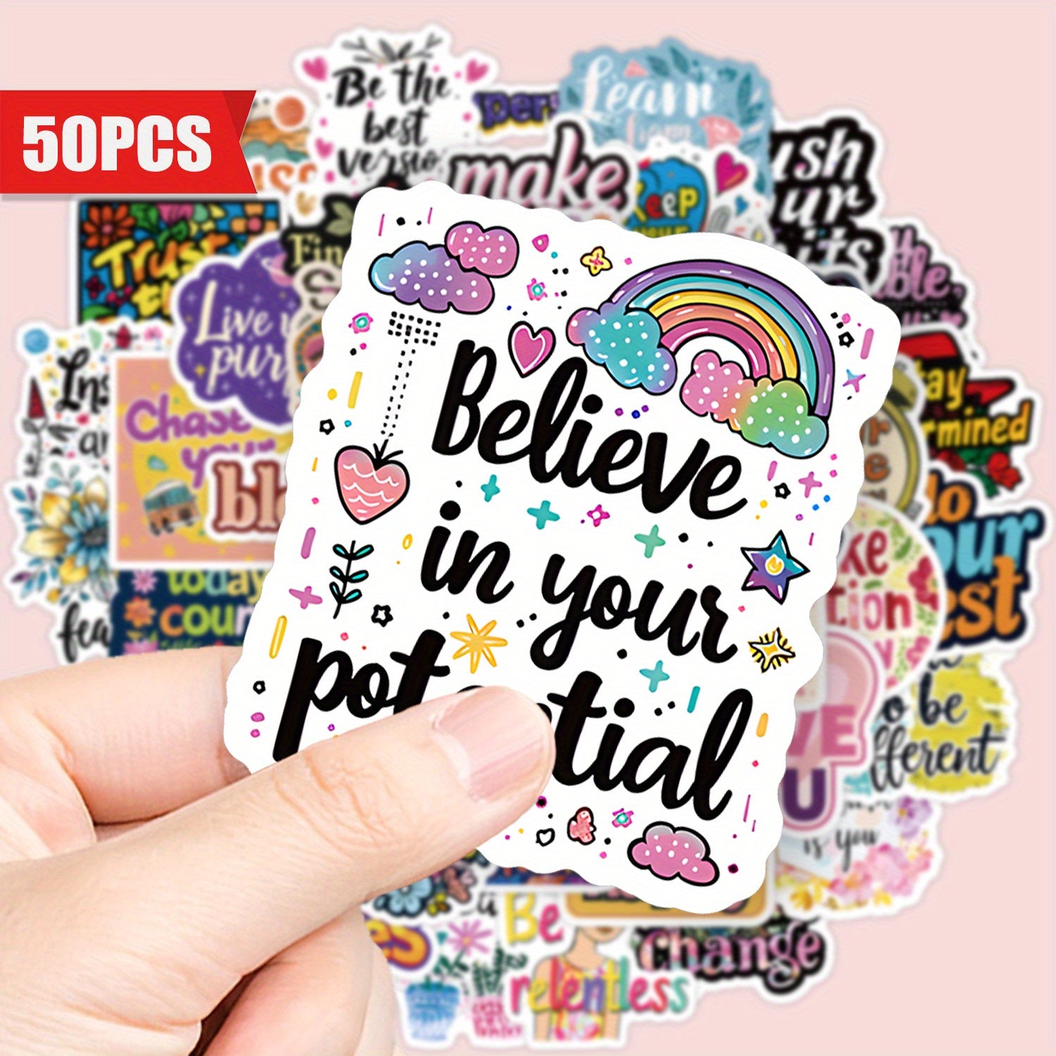 50pcs Inspirational Waterproof Vinyl Stickers with Quotes & Floral Designs
