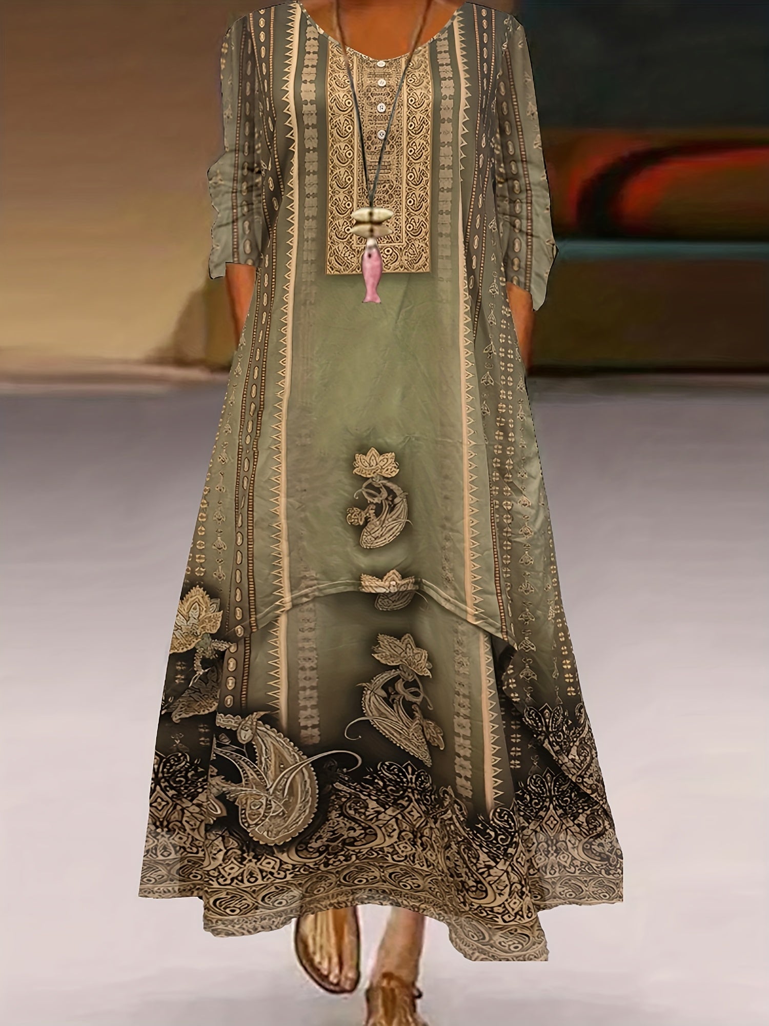 Boho Dress Women's Plus Paisley Print Maxi Dress