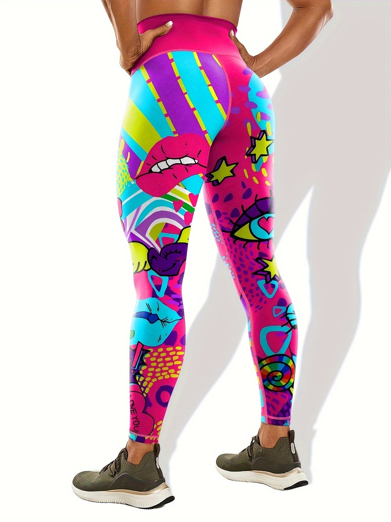 Graffiti Print Yoga Pants Tummy Control Sports Trouser