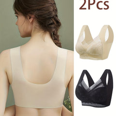 2pcs Lace Wireless Bras Comfortable Full Coverage Women's Lingerie