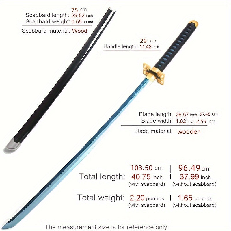 Anime Teal Wooden Sword Weapon Toy for Cosplay Costume Party Play Props
