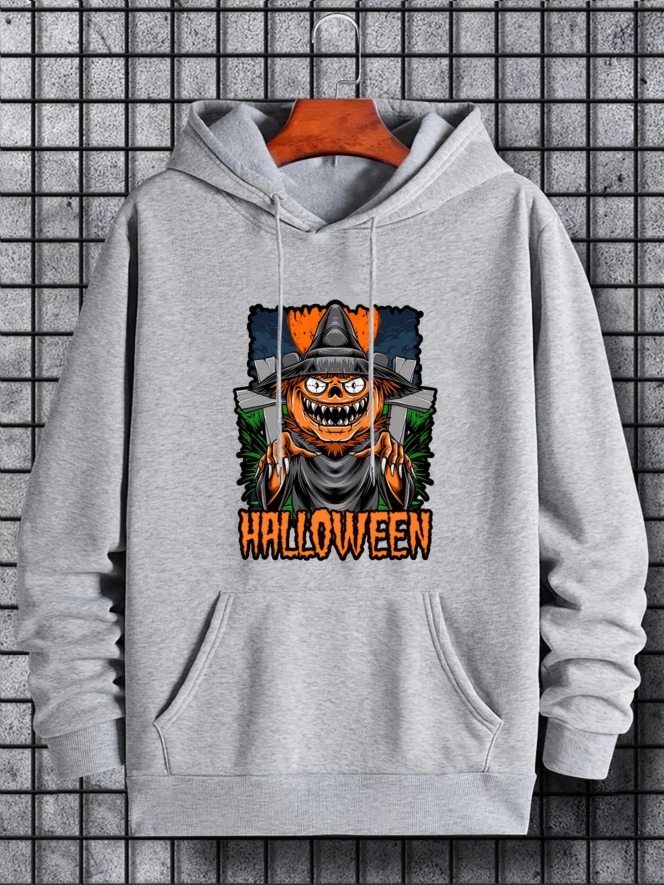 Men's Halloween Cartoon Graphic Hoodie Stretchy Drawstring Hooded Sweatshirt