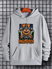 Men's Halloween Cartoon Graphic Hoodie Stretchy Drawstring Hooded Sweatshirt
