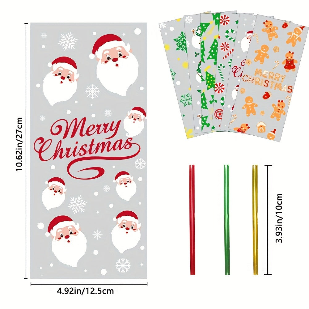 120pcs Xmas Cello Treat Bags With Ties Christmas Party Favors Decorations
