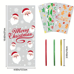 120pcs Xmas Cello Treat Bags With Ties Christmas Party Favors Decorations