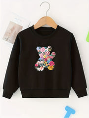 Girls Floral Bear Print Sweatshirt Long Sleeve Top Pullovers