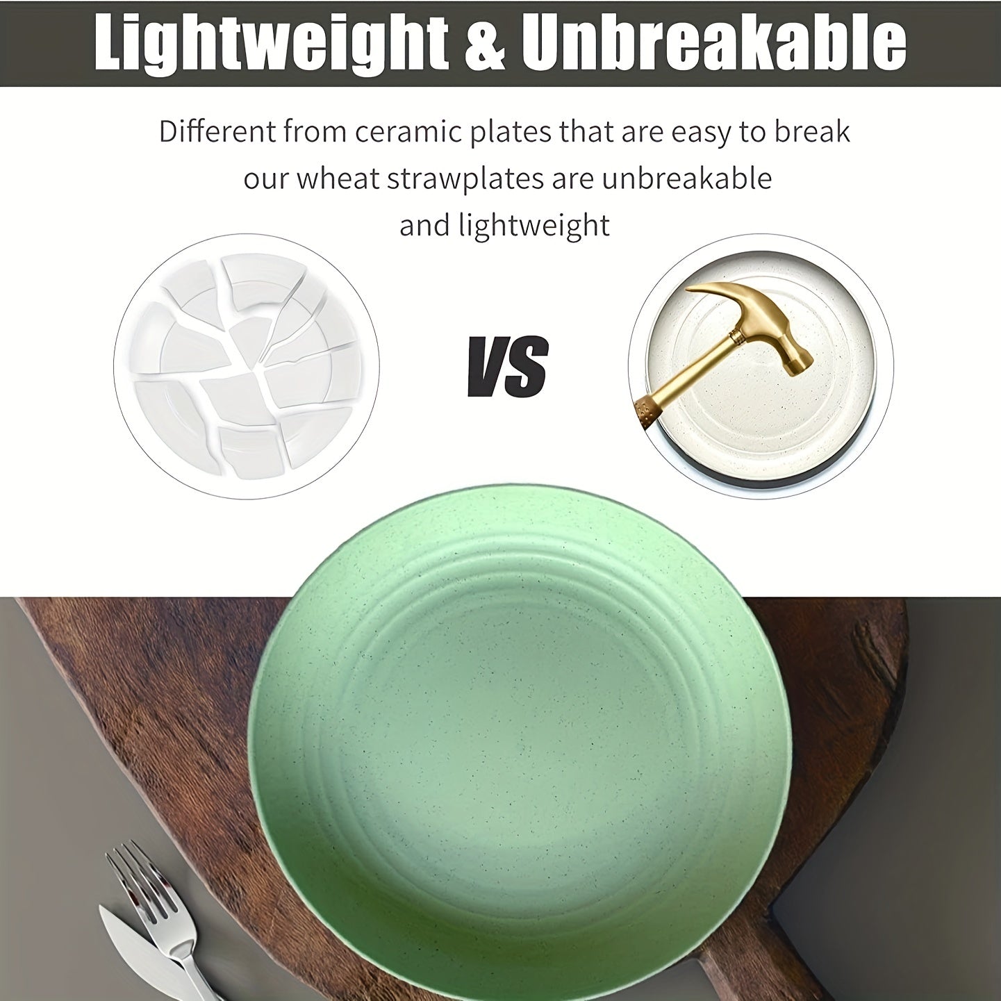 Set of 6 22cm Plastic Dinner Plates Reusable and Sturdy Unbreakable Dishes