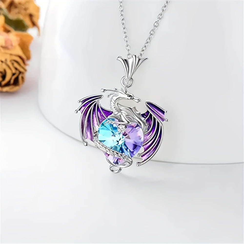 Colorful Dragon Rhinestone Pendant Necklace Holiday Gift For Girls