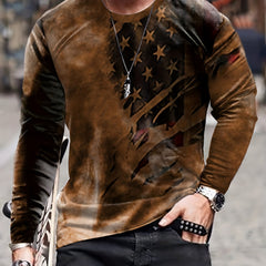 Men's Long Sleeve Vintage Flag Print T-shirt