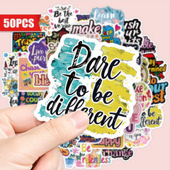 50pcs Inspirational Waterproof Vinyl Stickers with Quotes & Floral Designs
