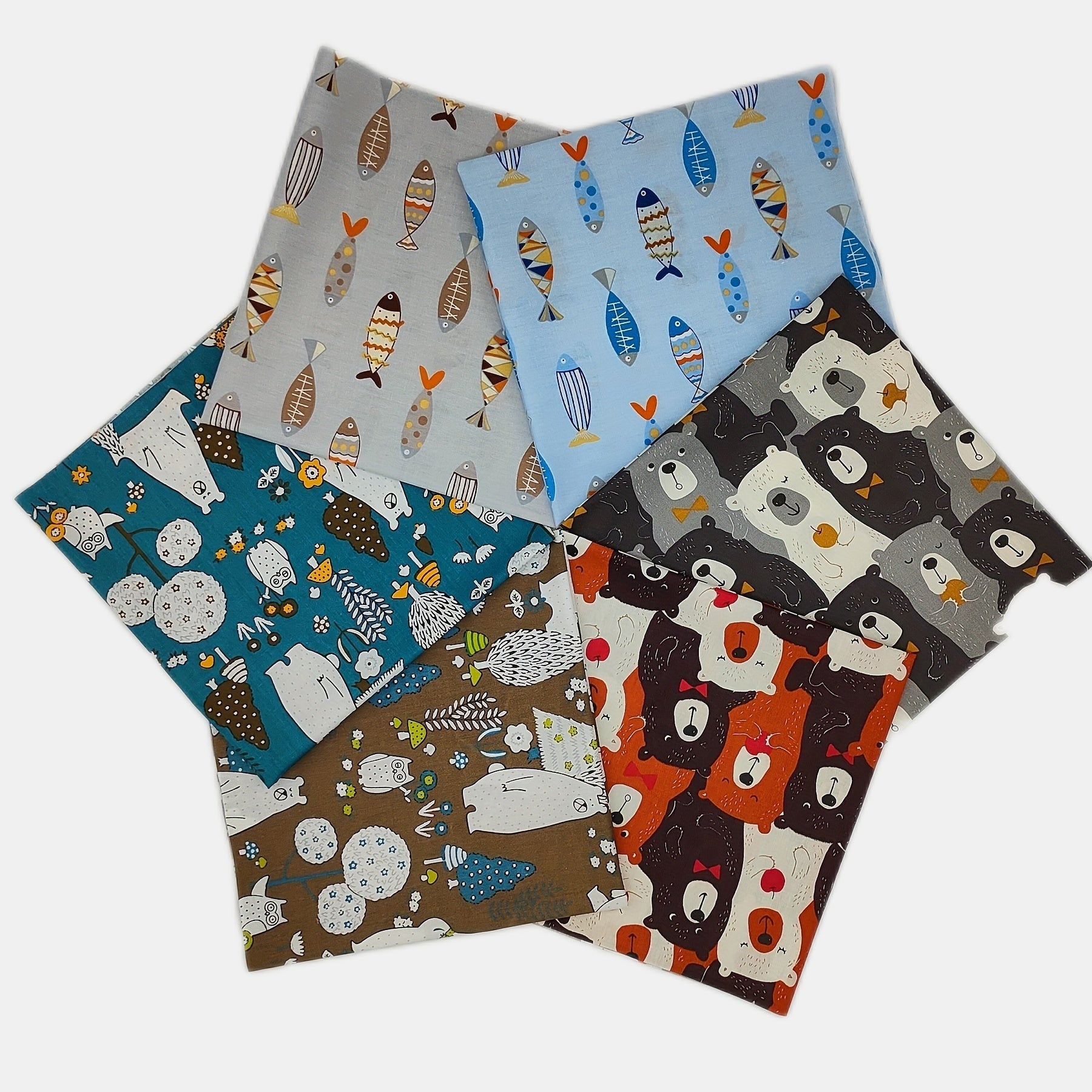 6pcs Bear Animal Pattern Quilting Fabric Cotton DIY Doll Clothes Fabric