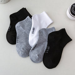 5 Boys Solid Cotton Socks