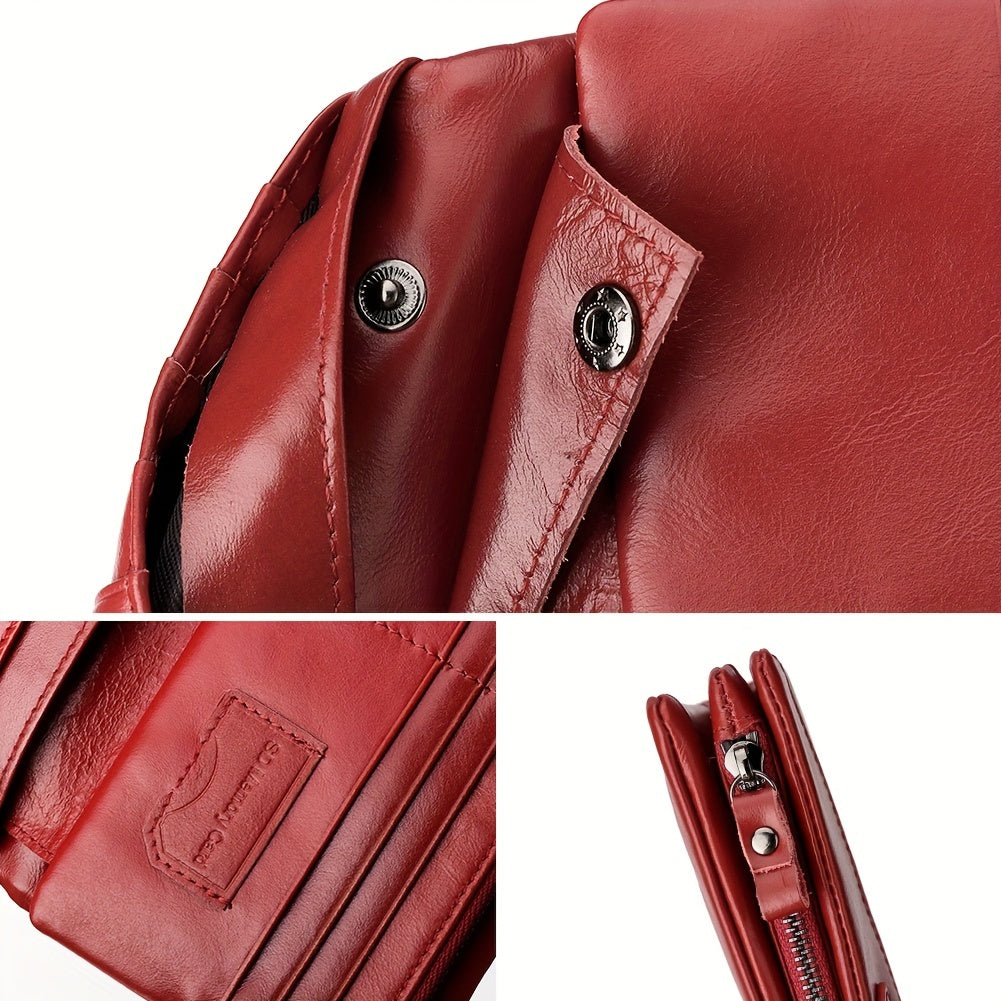 HUMERPAUL RFID Blocking Leather Women's Wallet Red Trifold
