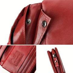 HUMERPAUL RFID Blocking Leather Women's Wallet Red Trifold