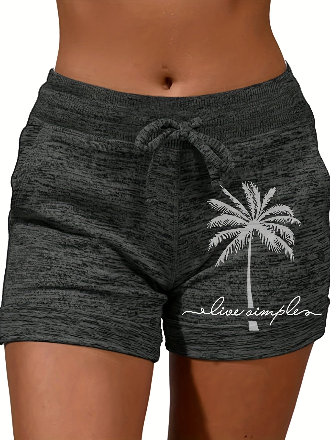 Coconut Tree Print Drawstring Shorts for Women