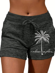 Coconut Tree Print Drawstring Shorts for Women